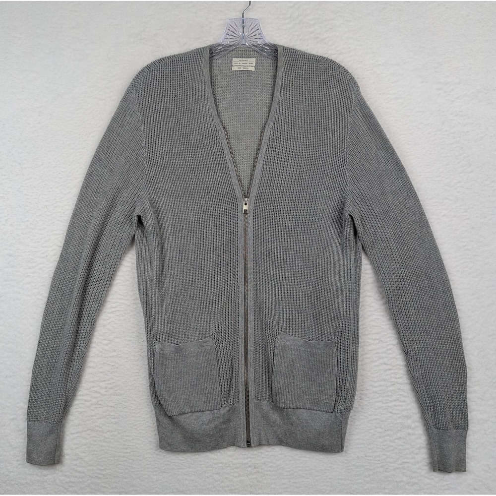 ALL SAINTS Sweater Womens Small Grey Zip Up Stafford Cardigan Open Knit Pocket